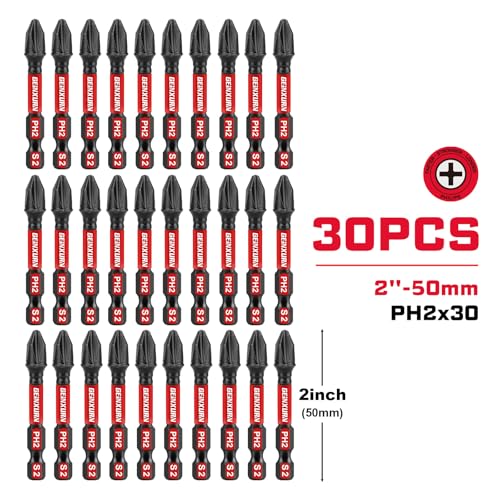 Geinxurn Impact Tough #2 Phillips 2 in. Insert Driver Bits,30Pack Bulk PH2 Screwdriver Bits Set - size: 2"-PH2-30PCS