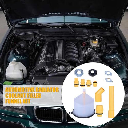 Radiator Burping Funnel Kit – No Spill Coolant Filling Tool, 15 Pieces Car Maintenance Adapter Set | Automotive Engine Cooling System Kit for Trucks, RVs, Brake Fluids, Windshield Tanks,