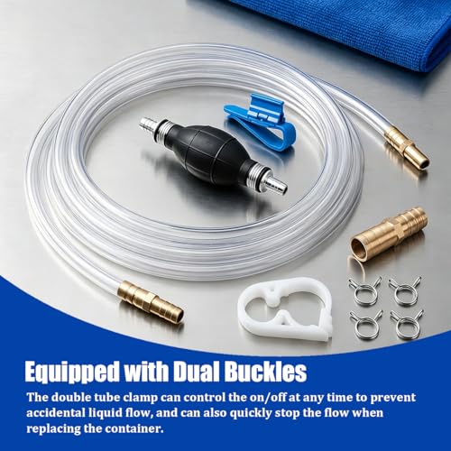 Car Gasoline Siphon Hose Pump, Manual High-Flow Vehicle Oil Gas Transfer Pump with PVC Hose, Portable Automotive Hand Fuel Siphon for Petrol Water Diesel, Universal for Vehicles