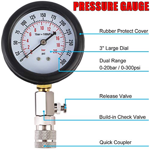 JIFETOR Engine Compression Tester Gauge Kit Cylinder Test Pressure Gage Tool 9PCS Set with Adapters for Testing Small Gas Petrol Gasoline Engine on Automotive Motorcycle Auto Outboard Motor Snowmobile