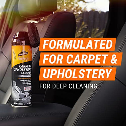 Armor All Carpet and Upholstery Cleaner Spray for Tough Stains, 22 Fl Oz | Includes removable scrub brush and New Car Scent; helps eliminate pet, food and smoke odors in car interiors
