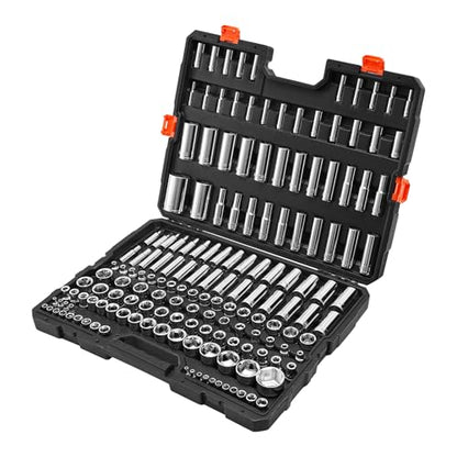 VEVOR Socket Set, 163 Pieces, 3/8 & 1/4 & 1/2 inch Drive Socket Tool Set, SAE and Metric, Deep and Standard, Mechanic Tool Kit with Storage Case, Chrome Plated CR-V Alloy Steel, for Automotive Repair - size: 1/4"&3/8"&1/2", style: 163 PCS