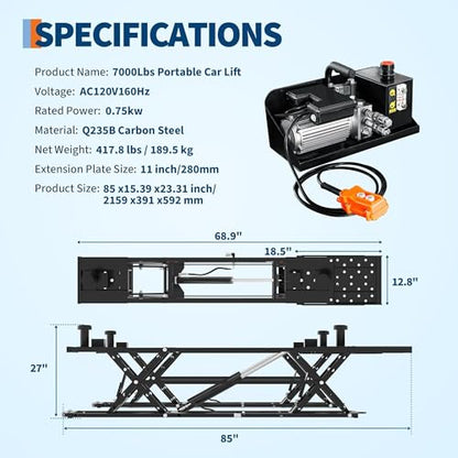 Portable Car Lift 5000 LBS, Adjustable Quick Jack with Locking Levers, 26" Max Height Scissor Lift, Foldable Design & Wheels for Sedan, SUV, Light Truck, Garage Workshop Use, Black