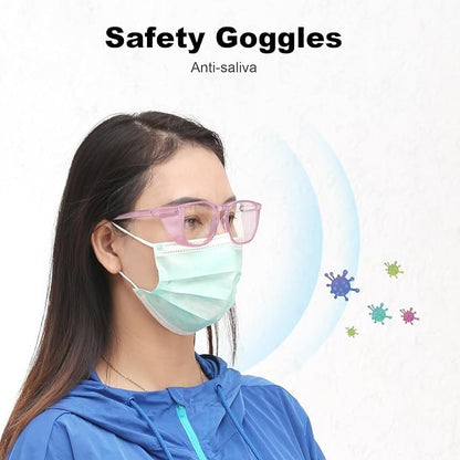 Stylish Safety Glasses Goggles for Women Girls Anti-fog Glasses Protective Eyewear Clear Glasses - color: Pink+purple