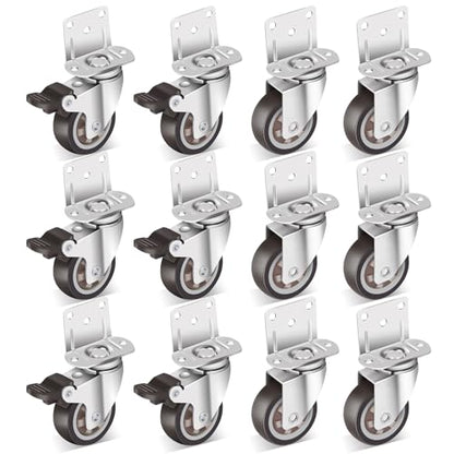 Nefish 2 Inch Side Mount Casters Wheels 12 Pack, L-Shaped Rubber Casters Wheels for Furniture, Plate Castors 2 X 4, Durable Heavy Duty Castor Wheels for Cabinet, Boxes, DIY, Desk, Table, Crib - style: 2 IN L-Shape (12 Pack)