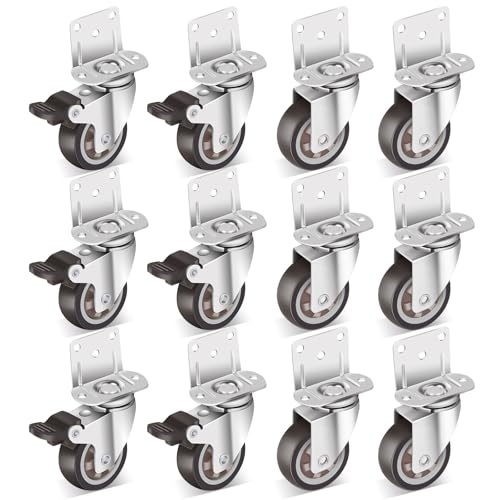 Nefish 2 Inch Side Mount Casters Wheels 12 Pack, L-Shaped Rubber Casters Wheels for Furniture, Plate Castors 2 X 4, Durable Heavy Duty Castor Wheels for Cabinet, Boxes, DIY, Desk, Table, Crib - style: 2 IN L-Shape (12 Pack)