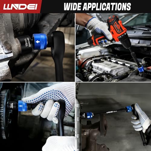 LLNDEI 29Pcs Swivel Socket Set, Quick Release Design, CR-MO 3/8 Swivel Sockets Metric(8-22mm)&Sae(5/16"-3/4"), Wobble Socket Set with Ratchet Wrench, Extension Bar and Adapters. - size: 29Pcs Quick-Release 3/8" Swivel Socket Set S&M