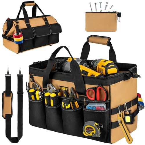 27 Pockets Tool Bags for Men,16-Inch Heavy Duty Tool Bag,Large Toolbag Tool Box Organizer,Portable Toolbox Tools Tote Carrying Case for Mechanic,Electrician,Father Day Gifts for Him Dad Men,Brown - color: Black+Brown, size: 16 Inch