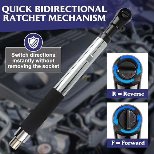 1/2" Drive Offset Extension Wrench for Drill, Heavy-Duty Ratchet Extender for Tight Spaces, Includes 1/4", 3/8", 1/2" Socket Adapters & Bit Holder for Auto Repair
