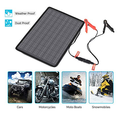 Renogy 10W Solar Trickle Charger Portable Battery Maintainer with Lighter Plug/Alligator Clips/Battery Cables for Car Boat Marine Motorcycles Truck - size: 10W