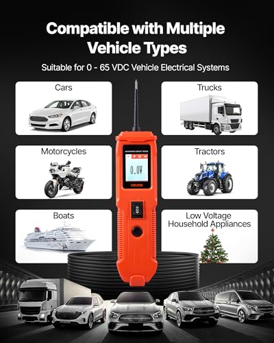 VEVOR Automotive Circuit Tester, 8-35 DCV Power Circuit Probe Tester with TFT Color Display and Lighting, Automotive Power Tester Probe with 13 ft / 4 m Cable, ABS Shell Electrical Detector Finder - style: SVM05