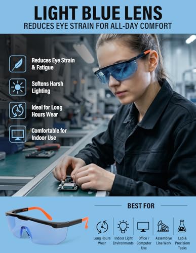 Safety Glasses 4 Pack – Blue Lense ANSI Z87.1 Anti Fog, UV Protection, Impact Resistant Protective Eyewear All-Day Comfort Over-spec - color: Blue