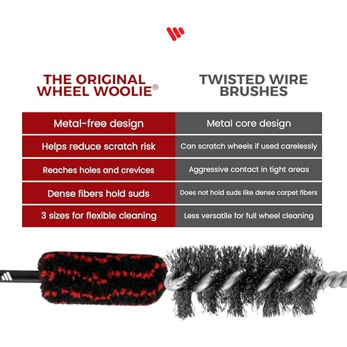 Wheel Woolies Car Detailing Brush Set - 3pc Car Wheel Brush Kit (18”, 12”, 12”) for Rims, Barrel, Spokes & Brake Dust | Soft No Scratch Rim Brush with Long Handle & Anti-Slip Grip | Made in USA