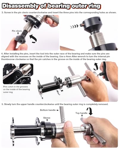 Bike Hub Bearing Removal Tool – Expanding Collet Puller with Thrust Bearing for Hub & Freehub Service, Compatible with 6–20 mm Inner and 14–39 mm Outer Bearings
