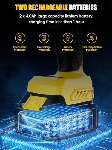 MIKKUPPA 800N.m (600Ft-lbs) Cordless Impact Wrench - 1/2 Power High Torque Battery Impact Gun, 2x 4.0Ah Battery, Fast Charger, 4 Sockets, 6 Screws Impact Gun for Wheel Lug Nuts