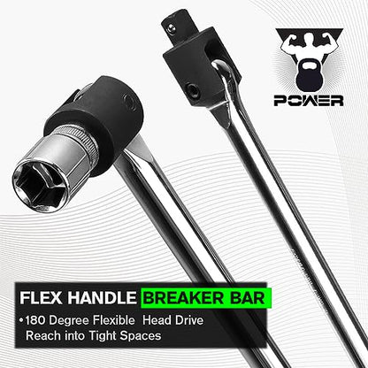 SWANLAKE 1/2 Breaker Bar, 17.5" Length with 180° Rotatable Head, 1/2 inch Drive,CR-V Steel - style: 1PC