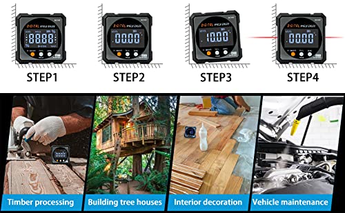 Digital Angle Finder with Electronic Laser - 4-side Strong Magnetic Angle Gauge, Cube Inclinometer with Backlight, Table Saw Miter Protractor, Woodworking Measuring Tool, Level Box for Hanging - color: Grey