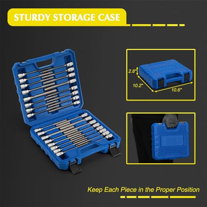 EMENTOL 32PCS 3/8"Dr. Extra Long Hex and Torx Bit Socket Set, CR-V, S2 Steel, 5.9" Length Allen Hex and Star Bit Socket Set, 1/8 Inch - 7/16 Inch, 3mm - 12mm, T10-T60