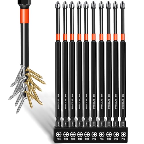 10-Pack Phillips Bits #2 Impact, 6-Inch Long Magnetic Phillips Head Drill & Screwdriver Bits, PH2 Premium S2 Steel 1/4" Hex Shank for Impact Drivers, Professional & DIY Use - color: 6'' Ph2 10-pcs