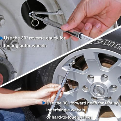 Tire Gauge for Semi Truck Straight-on Pencil Gauge with Tread Depth Gauge | Heavy Duty Dual Head Tire Pressure Gauge,10-150PSI 10-120PSI Pencil Tire Checker Extended Tube for Semi Truck Car