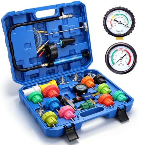 DISEN 30Pcs Coolant Pressure Tester Kit, Master Coolant Vacuum Refill Kit with 17 Radiator Adapters, Radiator Cooling System Pressure Tester & Vacuum Purge Tool for Cars, Trucks, SUVs - size: 30pcs