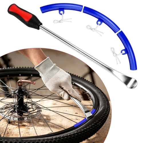 14.5"/37cm Tire Spoons Motorcycle, Dirt Bike Tire Spoon Set, Professional Tire Changing Spoons Lever Iron Tool Kit with 3 Rim Protectors & Valve Core Set