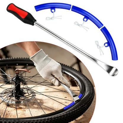 14.5"/37cm Tire Spoons Motorcycle, Dirt Bike Tire Spoon Set, Professional Tire Changing Spoons Lever Iron Tool Kit with 3 Rim Protectors & Valve Core Set