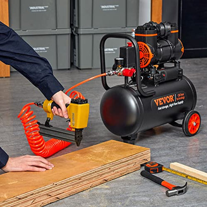 VEVOR 4.8 Gallon Air Compressor, 1.2HP 2.2 CFM@90PSI Oil Free Air Compressor Tank & Max. 116PSI Pressure, 70 dB Ultra Quiet Compressor for Auto Repair, Tire Inflation, Spray Painting, Woodwork Nailing - size: 4.8 Gallon