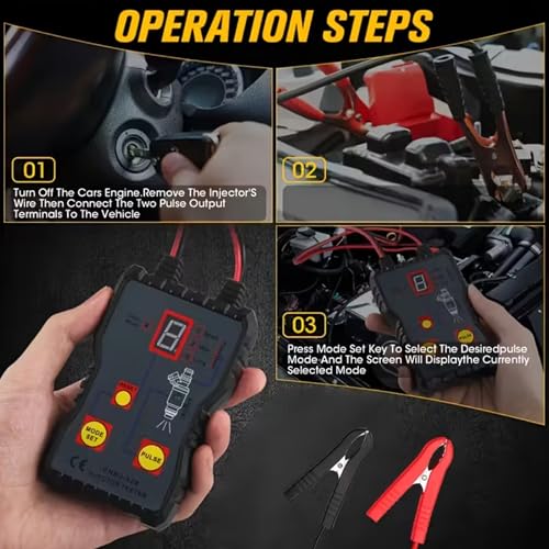 Universal Fuel Injector Tester and Cleaner Tool Kit, 4 Pulse Modes, Dual Channel for 2 Injectors, 12V/5V, with Adapters, DIY Diagnostic & Cleaning for Cars Motorcycles EFI Gasoline Engines
