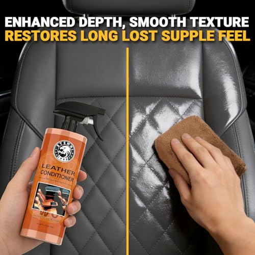 Car Leather Cleaner and Conditioner Kit, Leather Care Cleaning Kit with Horse Hair Cleaning Brush - Safe for Car Interiors, Furniture, Boots, Bags & Apparel - Deep Cleaning, Non-Greasy Restorer
