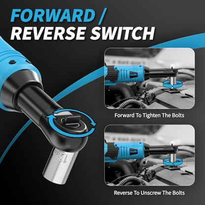 FULLYEA Cordless Electric Ratchet Wrench Set, 16.8V 3/8 cordless ratchet, 550 RPM, Variable Speed Power Ratchet Tool Kit with 2 * 2.0Ah Battery, 1/4" Adapter & 3" Extension Bar(Blue)