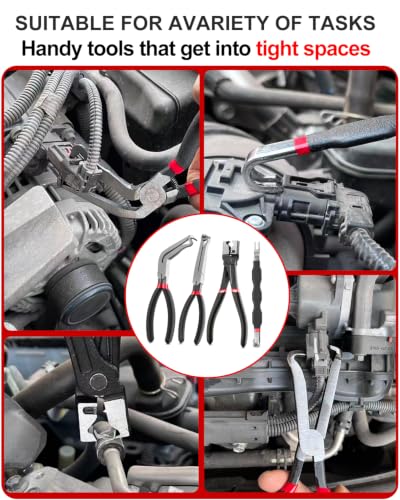 4 PCS Automotive Electrical Connector Removal Disconnect Pliers and Hose Clamp Pliers Tool Set, Plug Connector Separator, Perfect for Car Repairs and Maintenance, DIY and Mechanical