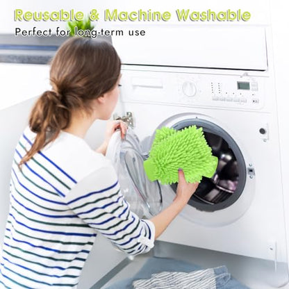 3 Pack Chenille Microfiber Car Wash Mitt, 7" x 9.6", Green | Car Washing Mitts, Home Dusting Gloves, Scratch Free Lint-Free, Highly Absorbent, Double Sided, for Cleaning Detailing Polish - color: Green