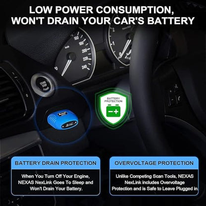 NEXAS NexLINK Bluetooth OBD2 Scanner for Car - Check Engine Light Code Reader with Live Data & Performance Test, Wireless Diagnostic Scan Tool with Resets for All US Vehicles, Works with iOS Android - size: obd2 scanner