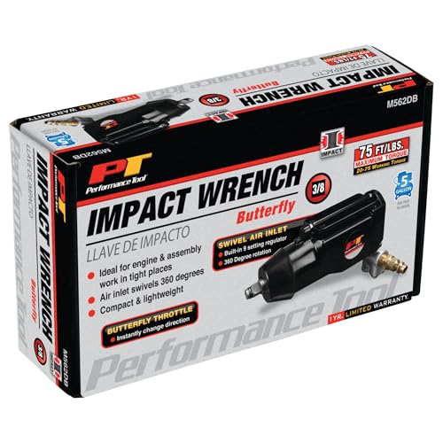 Performance Tool M562DB 3/8-Inch Drive Butterfly Impact Wrench, Working Torque: 20-75ft/lbs , Black - size: 3/8" Butterfly