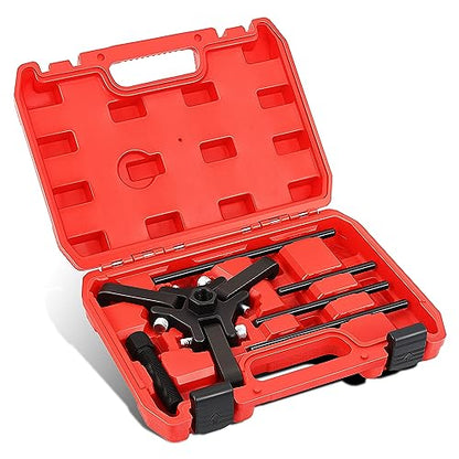 DNA MOTORING Harmonic Balancer Pulley Puller 6-pcs Set 3-Jaw Puller for Harmonic Dampers & Balancers Removal Compatible with Chrysler GM Mitsubishi,Red,TOOLS-00317