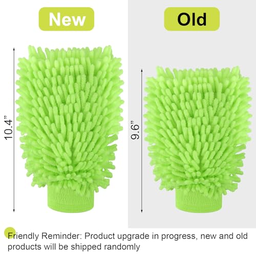 3 Pack Chenille Microfiber Car Wash Mitt, 7" x 9.6", Green | Car Washing Mitts, Home Dusting Gloves, Scratch Free Lint-Free, Highly Absorbent, Double Sided, for Cleaning Detailing Polish - color: Green