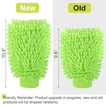 3 Pack Chenille Microfiber Car Wash Mitt, 7" x 9.6", Blue, Green, Grey | Car Washing Mitts, Home Dusting Gloves, Scratch Free Lint-Free, Highly Absorbent, Double Sided, for Cleaning Detailing Polish - color: Blue,green,grey