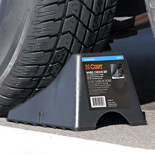 CURT 22800 Black Plastic Wheel Chocks, Vehicle, Trailer, Truck, RV, 2-Pack