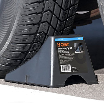 CURT 22800 Black Plastic Wheel Chocks, Vehicle, Trailer, Truck, RV, 2-Pack