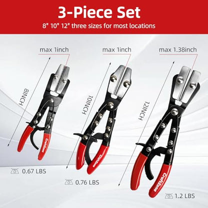 3-Piece Ratcheting Hose Pinch Off Pliers Set 8" 10" 12" Locking Hose Pinch Pliers Set for Radiator Coolant Automotive Fuel Lines