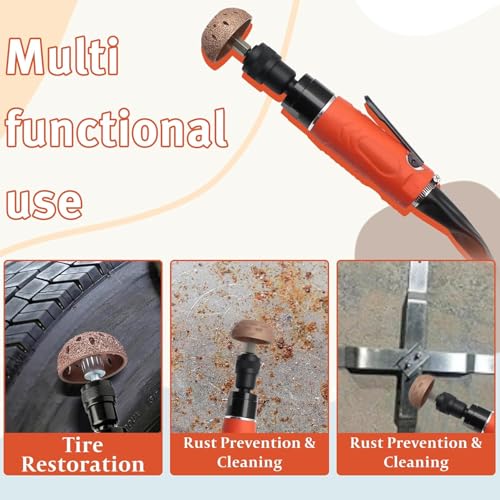Low Speed Air Tire Buffer Kit, 2500 RPM Pneumatic Buffer Tool with Tungsten Buffing Wheels, Patch Roller and Inner Liner Scraper for Rubber Surface Prep and Patch Repair
