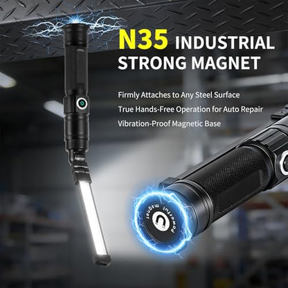Magnetic Work Light Rechargeable, 1200LM，360° Folding LED Mechanic Light with Magnet Base, Type-C Automotive Inspection Flashlight, Tool Gifts for Men，2-Pack