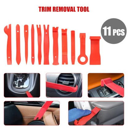 26PCS Car Tool Kit with Long Reach J-Hook, Telescoping Magnetic Pickup Tool with Light, Trim Removal, Air Wedge Bag for Minor Repairs of Car, Home etc.