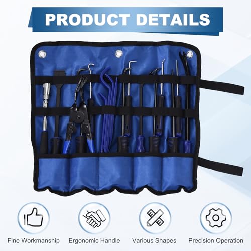 17Pcs Hook and Pick, Rotary Head Magnetic Pickup Tool Clip Pliers Plastic Pry Pieces Large Small Hook Pry Bar Gasket Scraper for Remove Hoses Gaskets Car Panel Fastener, Blue - color: Blue