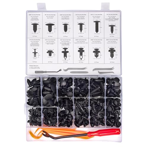 NEIKO 50550A Retainer Clips Assortment, 245pc Automotive Fasteners, Car Bumper Clip for Fender Liner, Door Panel Plastic Clips, Plastic Rivets, Trim Removal Pry Bar Tool, GM, Toyota, Ford, Honda - style: Retainer Clip Kit