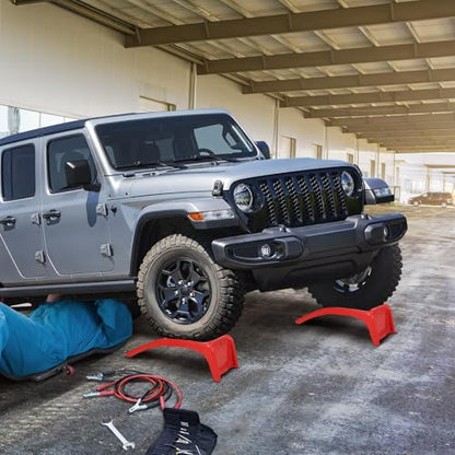 Set of 2 Heavy Duty Metal Car Ramps, Automotive Ramps, with 8000 LBS Capacity, 8 Inch Max Lift, 13 Inch Wide, for Automotive Vehicle Maintenance, Oil Change, Repair Ramp, Home Garage Use, Red