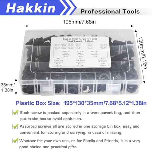 248PCS Flanged Hex Head Bolts, Hakkin Black Metric Bolt m6 m8 m10 Machine Screw Assortment Kit, M6-1.0 M8-1.25 M10-1.5 Flanged Screws Nuts Flat Spring Washers, Assorted Screws Nuts - size: 248PCS M6 M8 M10 Flanged Bolts Black