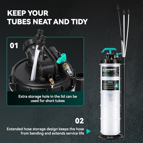 Poafamx 9.5L Oil Extractor Pump Pneumatic/Manual 2.5 Gallon Fluid Extractor | Oil Vacuum Change Pump with 5 Tubes and Extended Storage Units for Automotive, Truck, Boats Oil Change - size: 2.5 Gallon