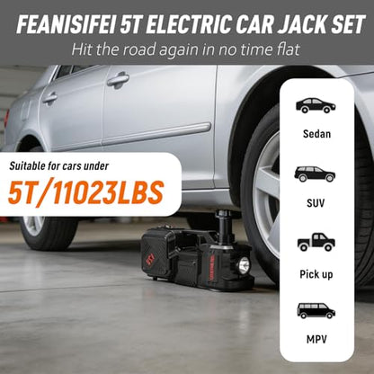 Electric Car Jack Kit 5 Ton 12V Hydraulic Floor Jack with Impact Wrench and Inflatable Pump for SUV Car Emergency Repair Tire Change Kit with LED Light - color: Black With Wrench